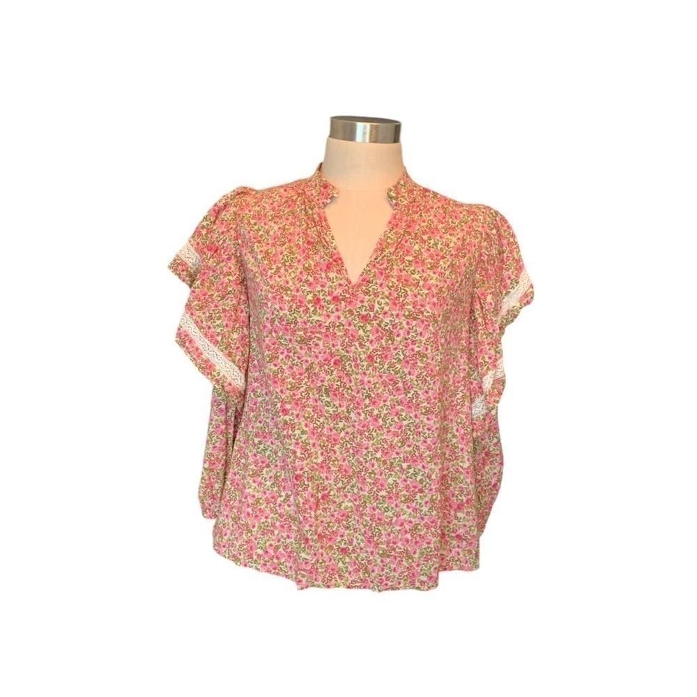 Who What Wear notch collar ruffle sleeve blouse